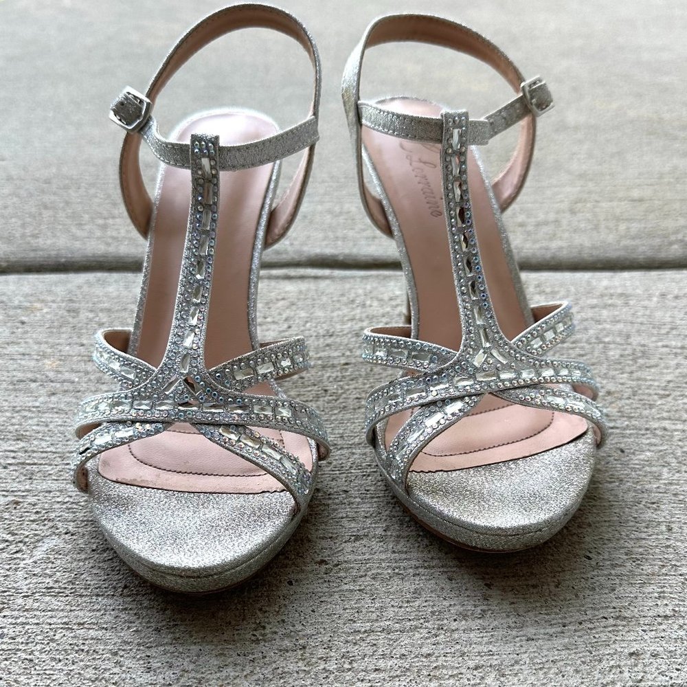 Lauren Lorraine Silver Strappy Pumps, Size 8.5